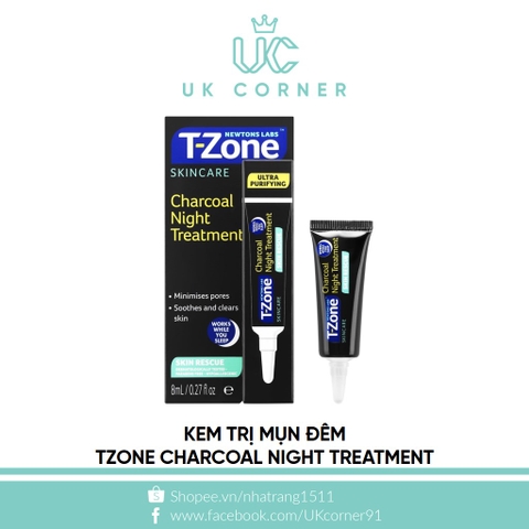 Gel trị mụn T-Zone Skincare Charcoal Night Treatment 8ml