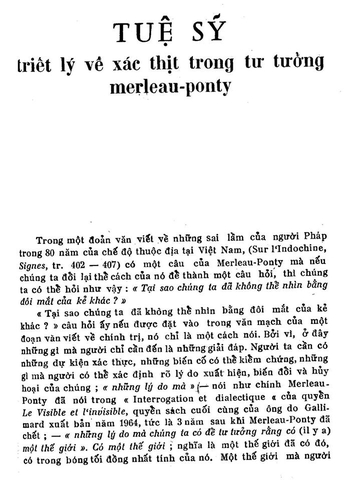 Tuệ Sỹ: TRIẾT LÝ VỀ XÁC THỊT TRONG TƯ TƯỞNG MERLEAU PONTY