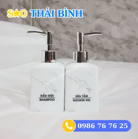 Bình đựng Dầu gội Sữa tắm khách sạn bằng gốm - mẫu 03