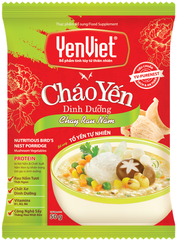 Cháo Yến Dinh Dưỡng YenViet Chay Rau Nấm [Thùng 30 Gói x 50gr]