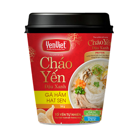 Cháo Yến Đậu Xanh Gà Hầm Hạt Sen [Thùng 24 ly x 50gr]