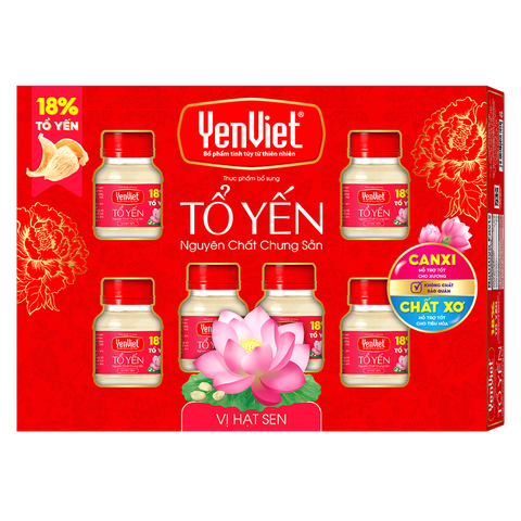 Tổ Yến Nguyên Chất Chưng Sẵn Vị Hạt Sen (18% Tổ Yến) [Hộp quà tặng 06 lọ x 70ml]