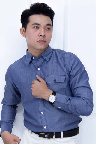 Premium Rippled Dark Blue Shirt with Pocket