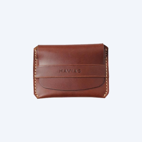 Bóp ví da thật nam nữ HAVIAS Ví da Mini Handcrafted Smile Wallet Đỏ nâu