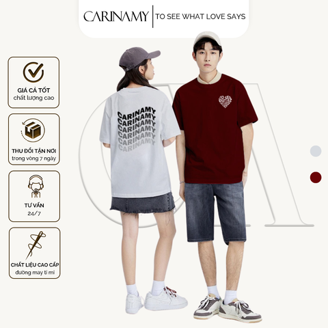 ÁO THUN COUPLE WAVY CARINAMY FORM RỘNG TAY LỠ COTTON 100%