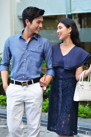 Couple Classy Pocket Shirt & Twinkle Navy Dress