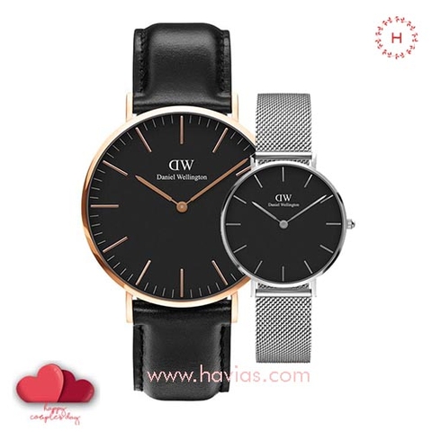 Daniel Wellington Classic Black Sheffield vs Petite Sterling Black Couple 40mm/32mm