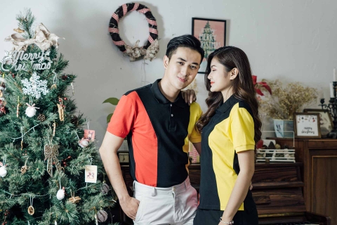 Couple Black Mix Red Yellow Strong Shoulder Premium Polo