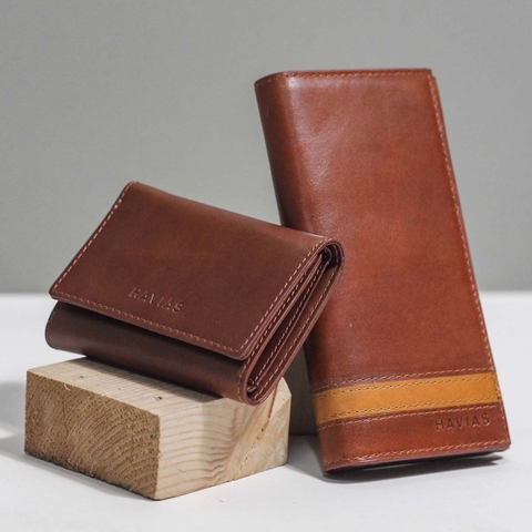 Bóp ví da thật nam nữ HAVIAS Couple Ví Heyday2 & Heart3 Handcrafted Wallet Brown