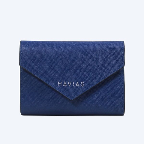 Bóp ví da thật nam nữ Ví gấp Da bò Saffiano Heart2 Mini Wallet Màu Xanh Navy