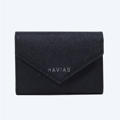 Bóp ví da thật nam nữ HAVIAS Ví gấp Da bò Saffiano Heart2 Mini Wallet Màu Đen