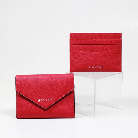 Bóp ví da thật nam nữ HAVIAS Couple Ví Heart2 Mini Wallet & Mini HAVIAS Pie Red