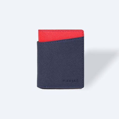 Bóp ví da thật nam nữ HAVIAS Couple Ví Seashell Grid Frame Navy & Rosy Luck Red Wallet