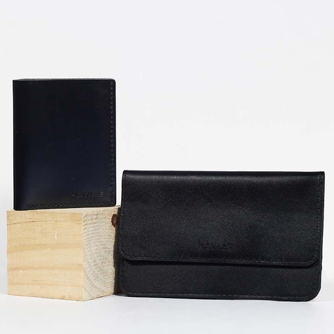 Bóp ví da thật nam nữ HAVIAS Couple Ví The Momo & Venumi Wallet Black