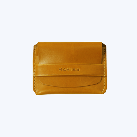 Bóp ví da thật nam nữ HAVIAS Ví da Mini Handcrafted Smile Wallet Vàng bò