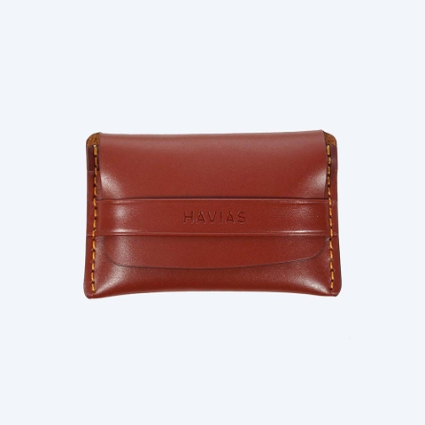 Bóp ví da thật nam nữ HAVIAS Ví da Mini Handcrafted Smile8 Wallet Đỏ Nâu