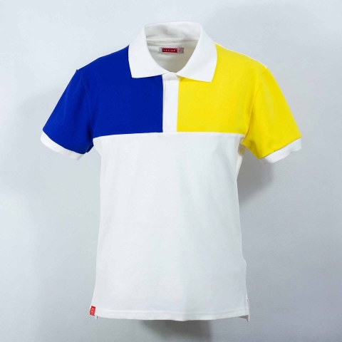 White Mixed Navy Blue Yellow Shoulder Polo