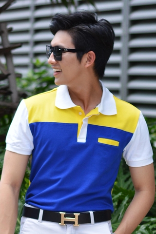 Navy Blue Mixed Yellow Back Giles Form Polo