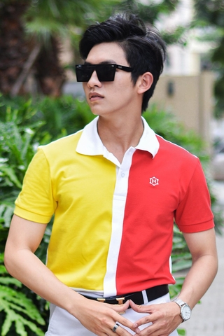 White Split mix Yellow Red Block Premium Polo