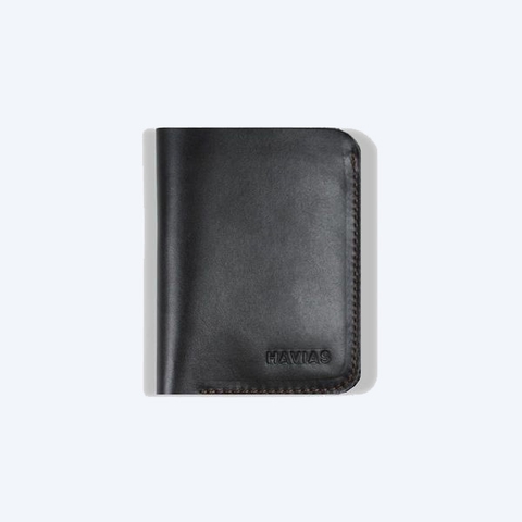 Bóp ví da thật nam nữ HAVIAS Ví đứng Vertical Handcrafted Wallet Đen