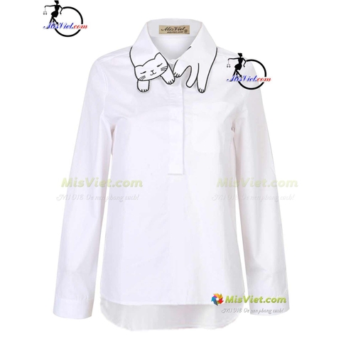 MV071 ÁO SƠ MI THÊU HIỆN ĐẠI M -Trắng