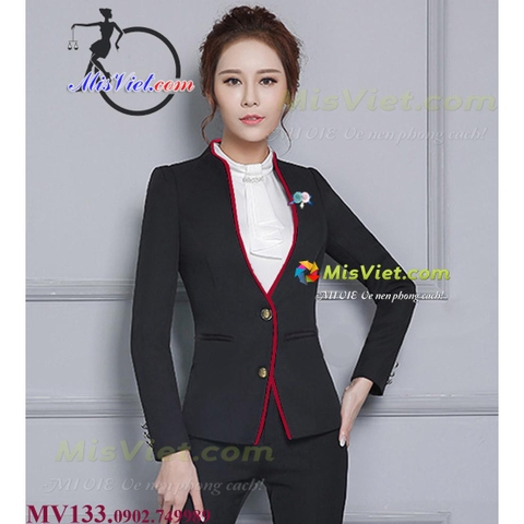 MV134 AÓ VEST CỔ TRỤ .viền đỏ