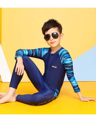Bộ bơi bé trai dài tay, màu xanh than, vải chống nắng UPF 50++  Bopetao(Korea)