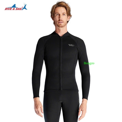 Áo bơi dài nam giữ nhiệt, màu đen kéo khoá, vải dày 1.5mm, DS D140216-EU