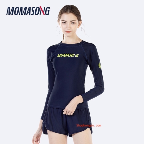 Bộ bơi nữ dài tay, quần rời cộc, xanh than, Momasong