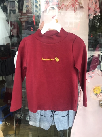 Áo nỉ cổ 3 phân Cat Joe - đỏ nâu