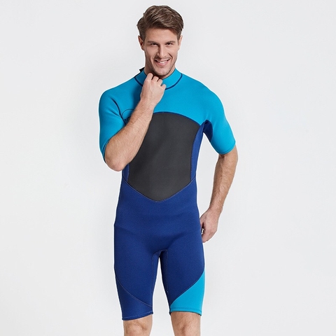 Bộ bơi Wetsuit cộc liền nam, màu xanh, 2mm Sbart 1069