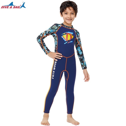 Bộ bơi giữ nhiệt xanh siêu nhân, dài liền, vải dày 2.5mm, Dive & Sail M151512K