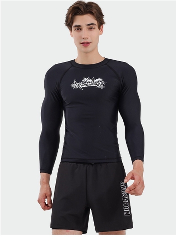 Bộ bơi nam dài, vải chống nắng, màu đen, quần 2 lớp, Momasong