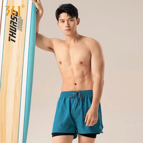Quần bơi, biển nam, dáng 2 lớp, chính hãng 361, màu xanh
