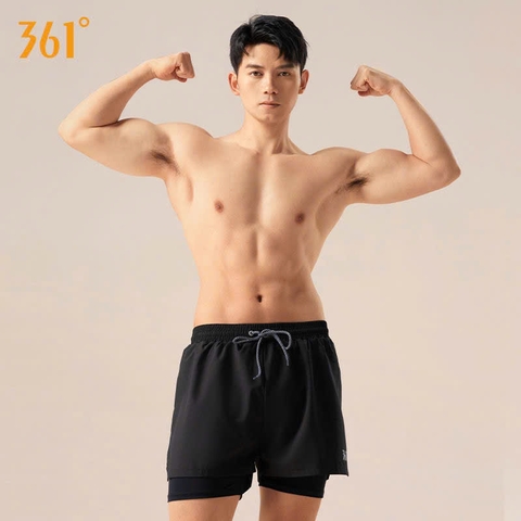 Quần bơi, biển nam, dáng 2 lớp, chính hãng 361, màu đen