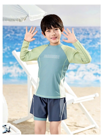 Bộ bơi bé trai chống nắng UPF50+, màu xanh, dài tay, Paradise, YUKE