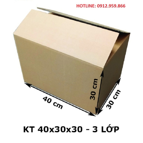 KT: 40 x 30 x 30 cm, 3 lớp, Sóng A, Giấy KPP.