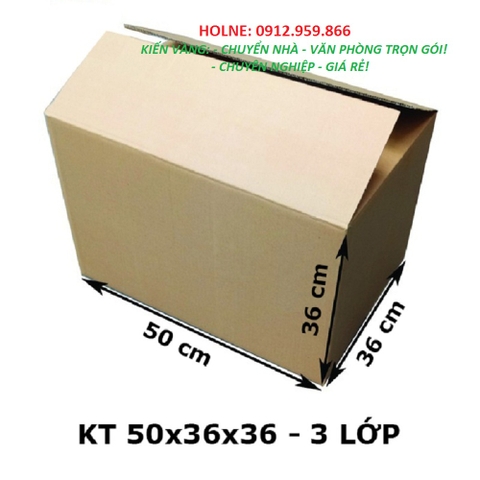 KT: 50 x 36 x 36 cm, 3 lớp, Sóng A, Giấy KPP