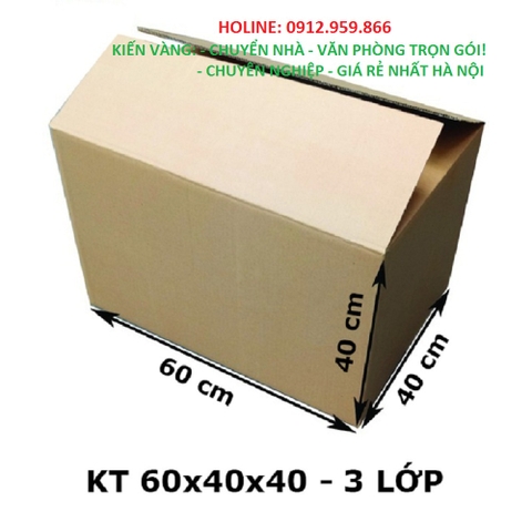 KT: 60 x 40 x 40 cm, 3 lớp, Sóng A, Giấy KPP.