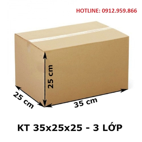 KT: 35 x 25 x 25 cm, 3 lớp, Sóng A, Giấy KPP.