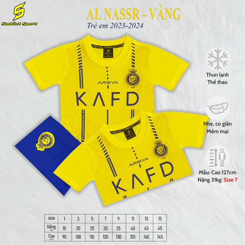 Quần áo bóng đá trẻ em AL Nassr 2023