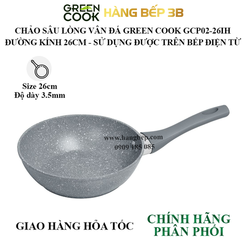 Chảo sâu lòng vân đá Green Cook 26cm GCP02-26IH