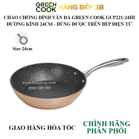 Chảo sâu lòng vân đá Green Cook 24cm GCP221-24IH