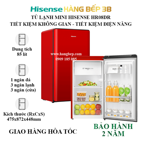 Tủ lạnh mini Hisense 85 lít HR08DR đỏ