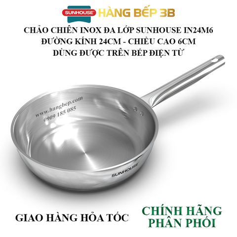 Chảo inox 304 đa lớp Sunhouse 24cm IN24M6