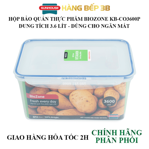 Hộp bảo quản thực phẩm ngăn mát 6500ml Biozone KB-CO3600P