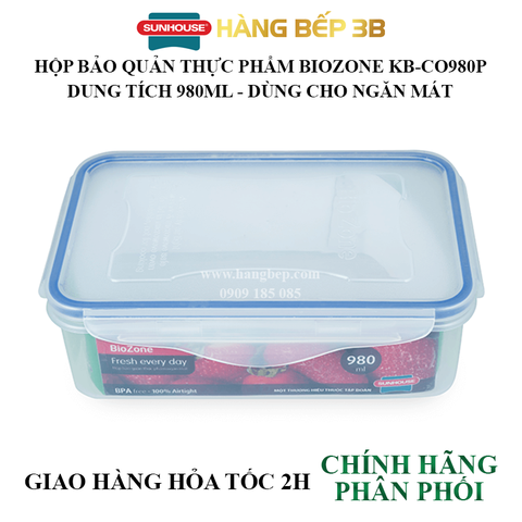 Hộp bảo quản thực phẩm ngăn mát 980ml Biozone KB-CO980P