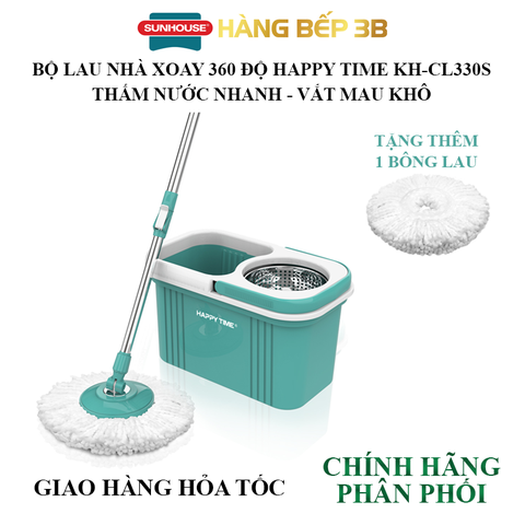 Bộ lau nhà xoay 360 độ Sunhouse Happy Time KH-CL330S - Tặng thêm 1 bông lau