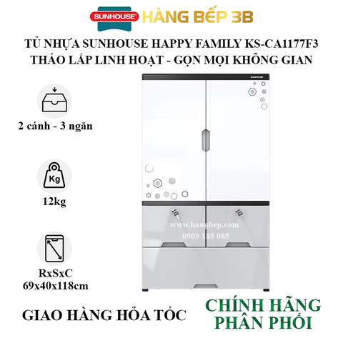 Tủ nhựa 2 cánh 3 ngăn Happy Family Sunhouse KS-CA1177F3