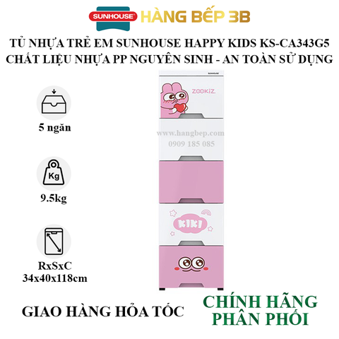 Tủ nhựa trẻ em 5 ngăn Happy Kids Sunhouse KS-CA343G5